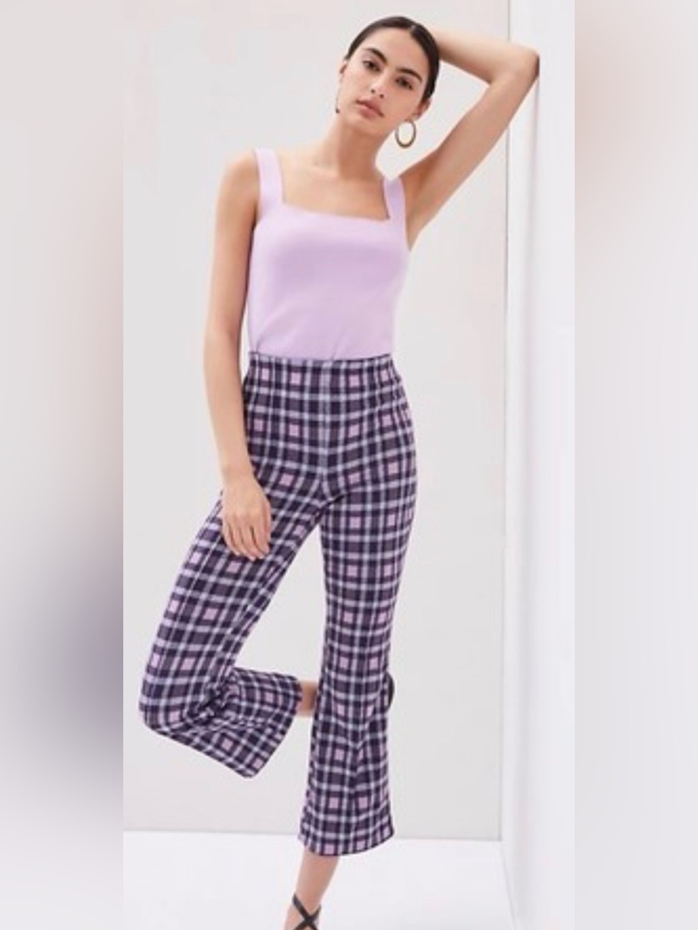 Maeve Anthropology Plaid Purple & Light Blue Knit Pants